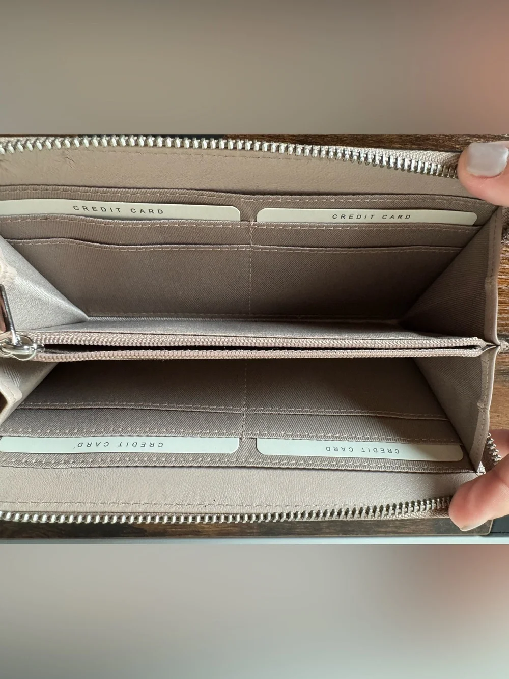 100% Genuine Leather Taupe Zip Around Wallet | Suede Scroll Design